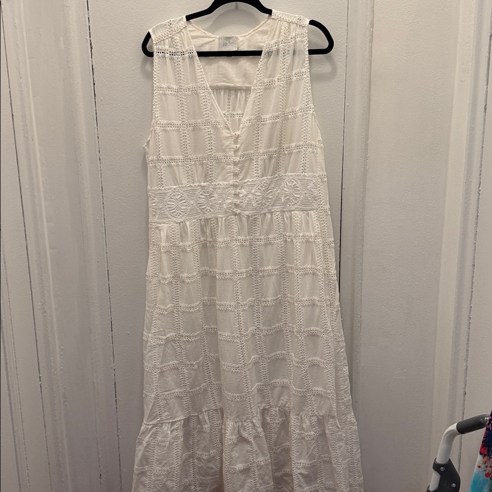 Johnny Was White Sleeveless Midi Dress